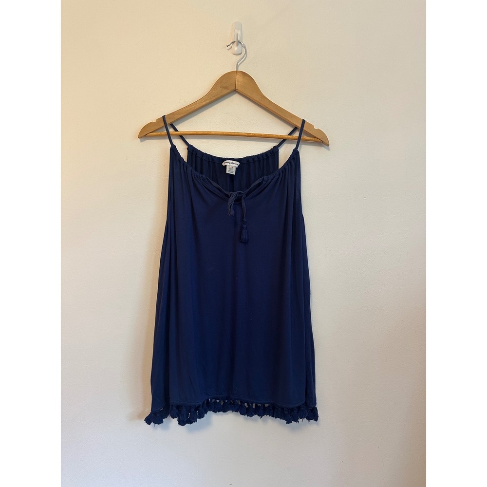 Tommy Bahama Navy Blue Tassel Trim Cami Tank Top | Size Large